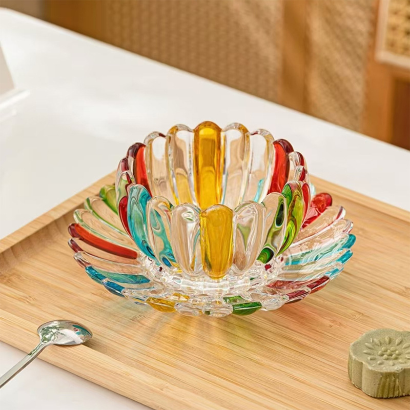 Colorful striped glass bowl dessert plate