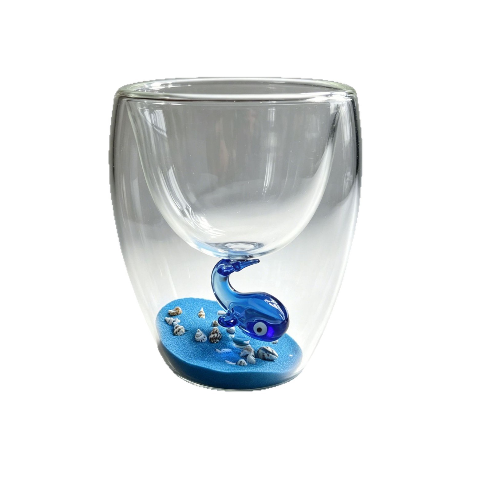Creative Double-Walled Glass Cup with 3D Ocean Whale Insert