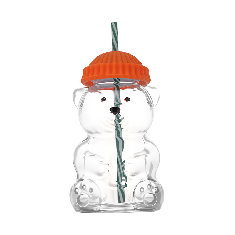 Cute and creative bear glass straw cup