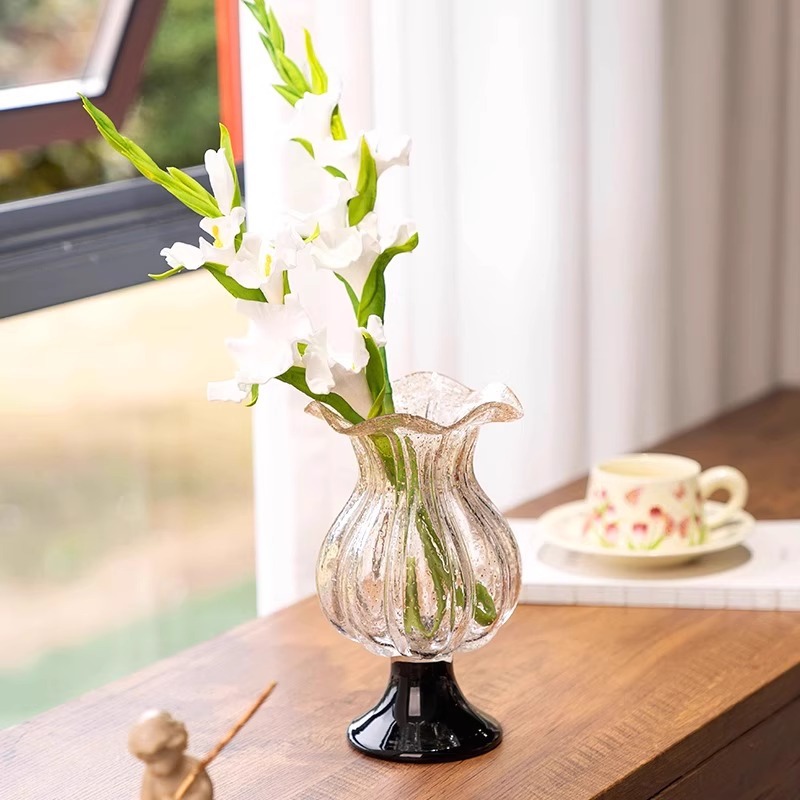 Luxury gold-flecked vintage-style tall glass vase