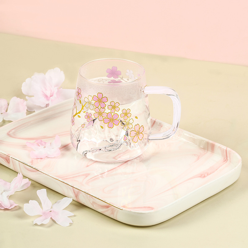 Romantic Cherry Blossom Color Changing Glass Water Cup