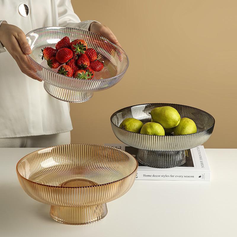 Simple and simple color vertical pattern high-legged glass fruit plate
